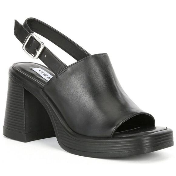 Steve Madden Leather Forza Sandal US 7 Black Block Heel Slingback Chunky Y2K - Picture 1 of 12